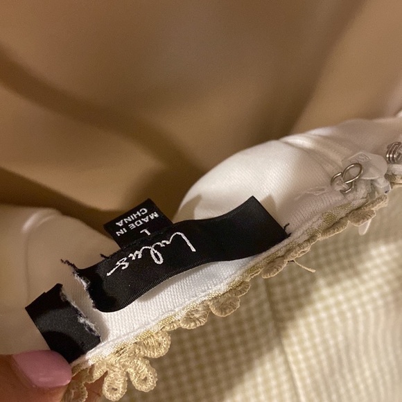 Calm and Confident Beige Gingham Lace Mini Dress size L - Picture 8 of 8